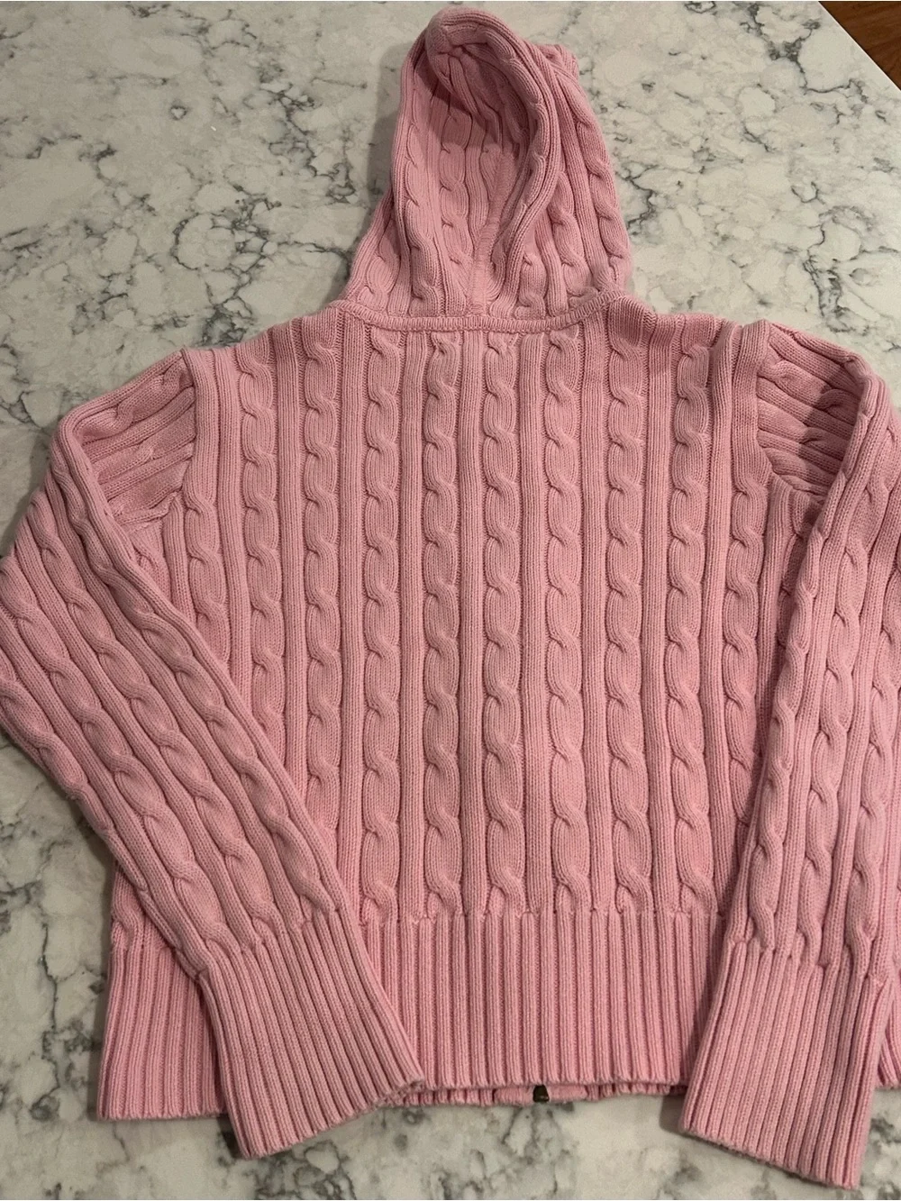 RALPH LAUREN Pink Cable Knit Zip Cardigan Sweater
